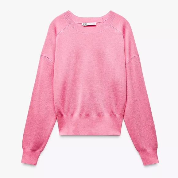 NWOT. Zara wool blend sweater. Round neck, ribbed sleeves. Sits at waist. Pink - Picture 1 of 13